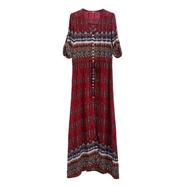 Dámské dlouhé šaty se vzorem vínová XL