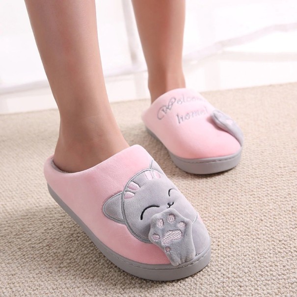 Dámské domácí pantofle s kočičkou růžovo-šedá 38