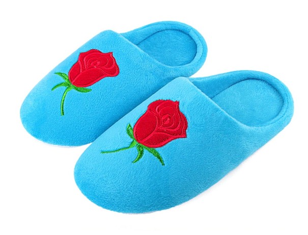 Dámské domácí pantofle s růží modrá 38