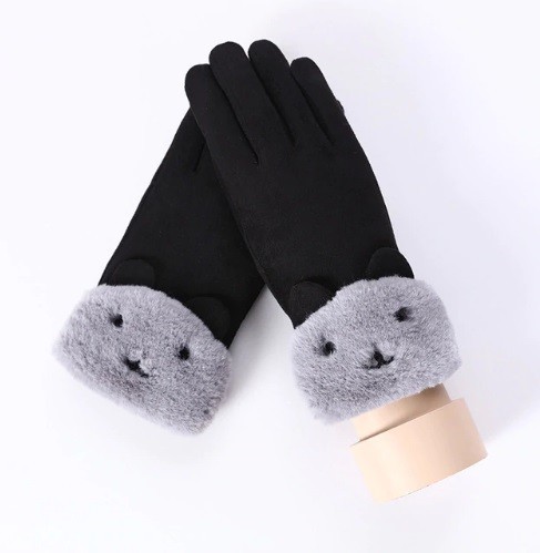 Dámske dotykové rukavice s medvedíkom J2815 čierna