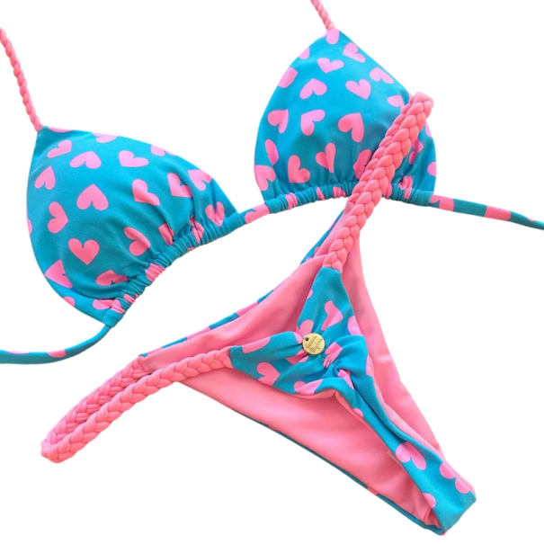 Dámske dvojdielne bikiny s potlačou Trojuholníková podprsenka Tanga nohavičky Pletené šnúrky Letné plavky na pláž aj k bazénu modrá M