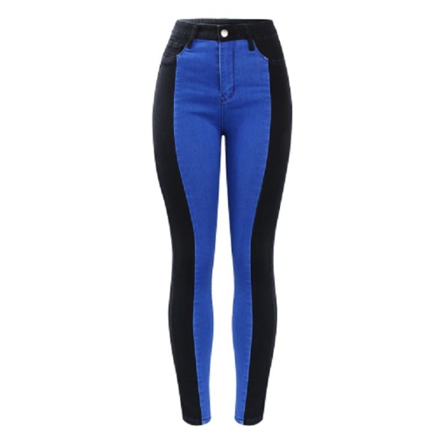 Dámske dvojfarebné džínsy - Modro-čierne S