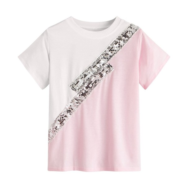 Dámské dvoubarevné tričko s flitry růžová M