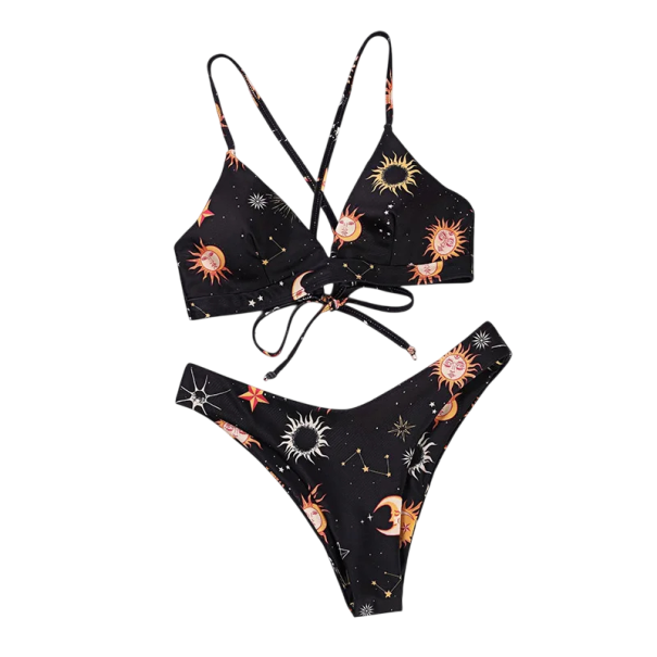 Dámské dvoudílné bikiny s astrologickým vzorem Trojúhelníková podprsenka Překřížená ramínka Vysoký pas Stylové plavky na pláž oranžová XL