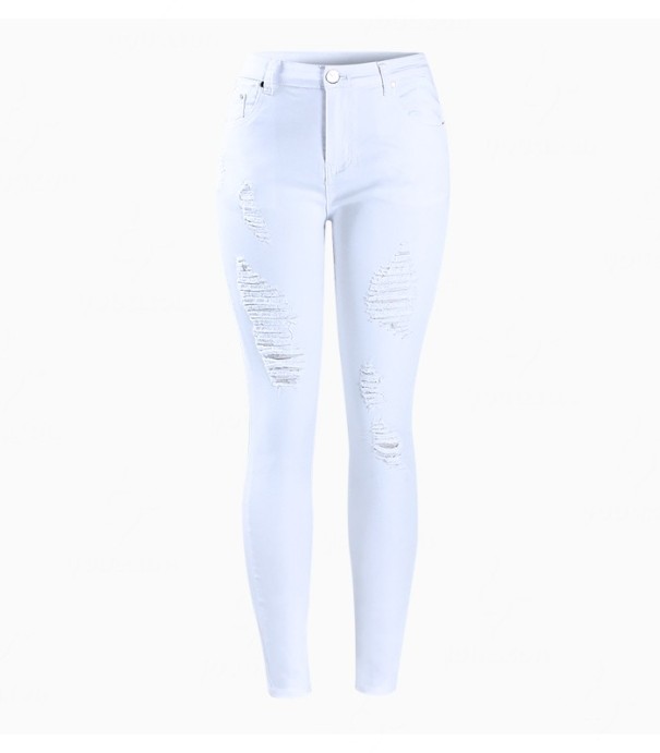 Dámske džínsy s dierami - Biele S