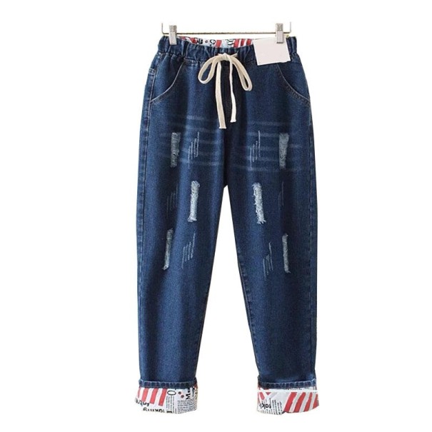 Dámske džínsy s gumou v páse A175 tmavo modrá 3XL
