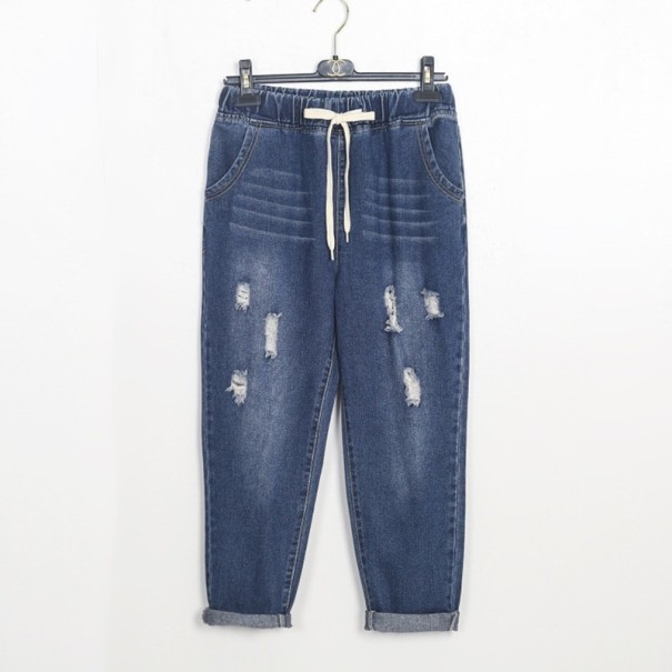 Dámske džínsy s gumou v páse nadmerné veľkosti tmavo modrá 4XL