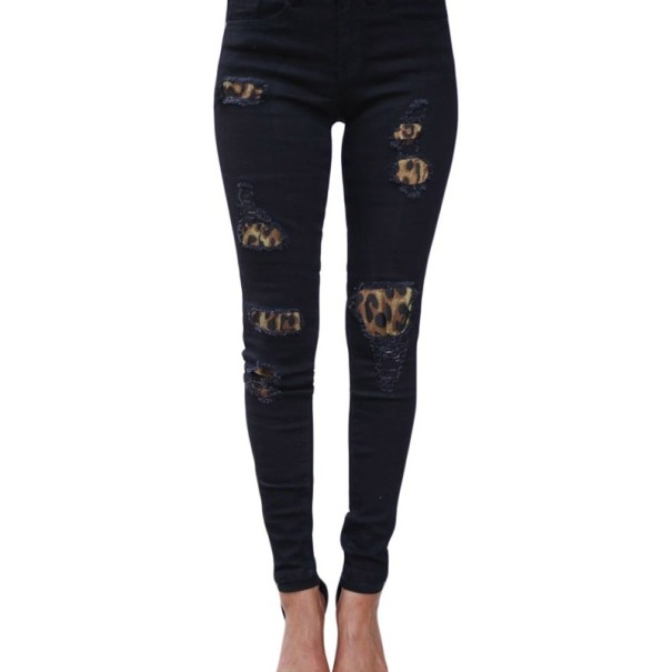 Dámske džínsy s leopardí podšívkou čierna XS