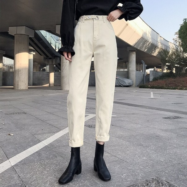 Dámske džínsy s vysokým pásom A199 krémová S