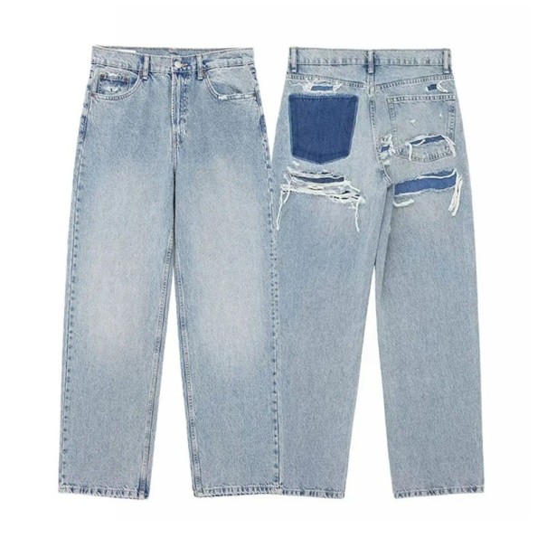 Dámské džíny jednobarevné Roztrhaný design Kapsy Polyester Moderní ripped kalhoty Trendy street styl na každodenní nošení modrá S