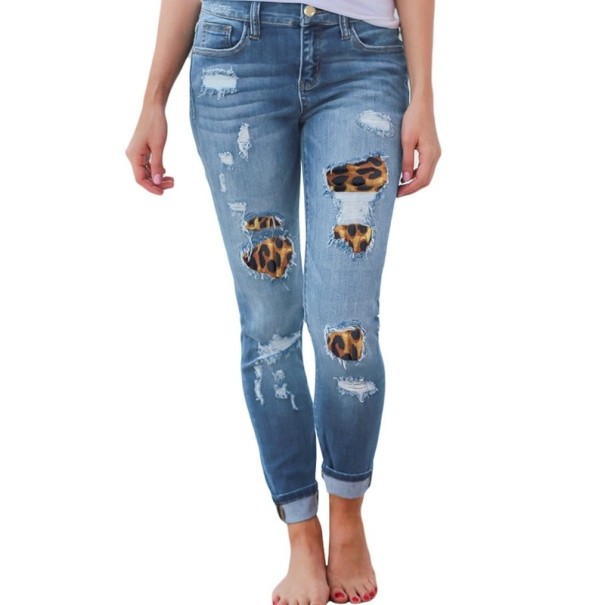 Dámské džíny s leopardí podšívkou modrá XL