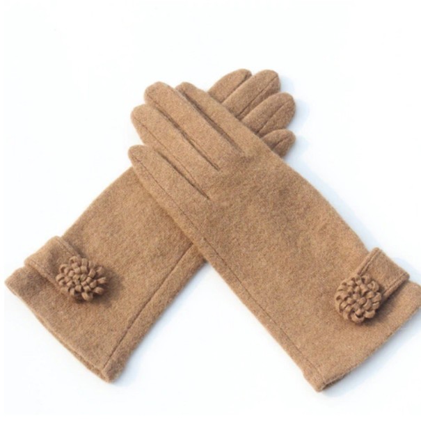 Dámske elegantné rukavice s kvetinou khaki