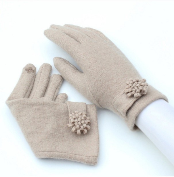 Dámské elegantní rukavice s květinou světle hnědá