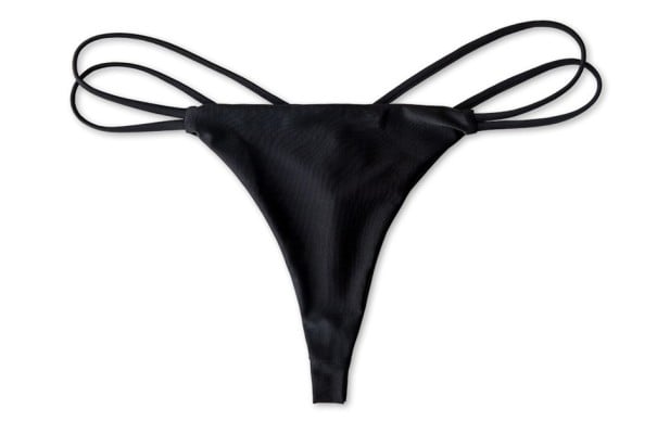 Dámske erotické tanga s dvojitými šnúrkami na bokoch Hladký čierny nylon Minimalistický strih s úzkym zadným dielom Zvádzajúce spodné prádlo XS