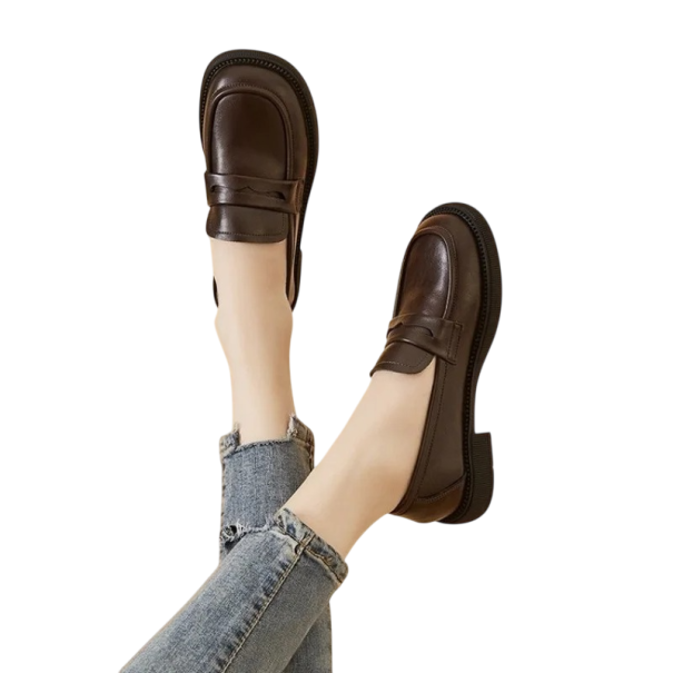 Dámské formální boty Nazouvací mokasíny penny loafers Ozdobný pásek přes nárt Materiál PVC Do práce do školy i na běžné nošení hnědá 42