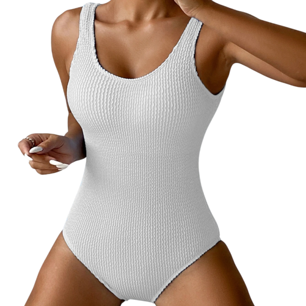 Dámske jednodielne plavky Výstrih do O Široké ramienka Nylon Spandex Jednofarebné Elastické Pohodlné plavky k moru aj bazénu biela XL