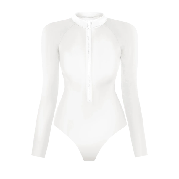 Dámské jednodílné plavky Jednobarevné Provedení Výstřih do V Zip ve výstřihu Dlouhé rukávy Polyester Spandex Elastické Plavky na pláž i sport bílá S