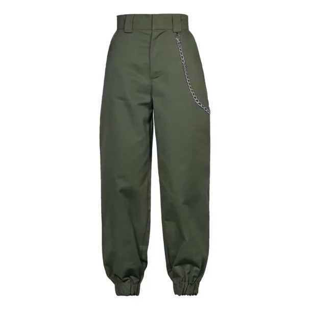 Dámské jogger kalhoty s řetězem armádní zelená M