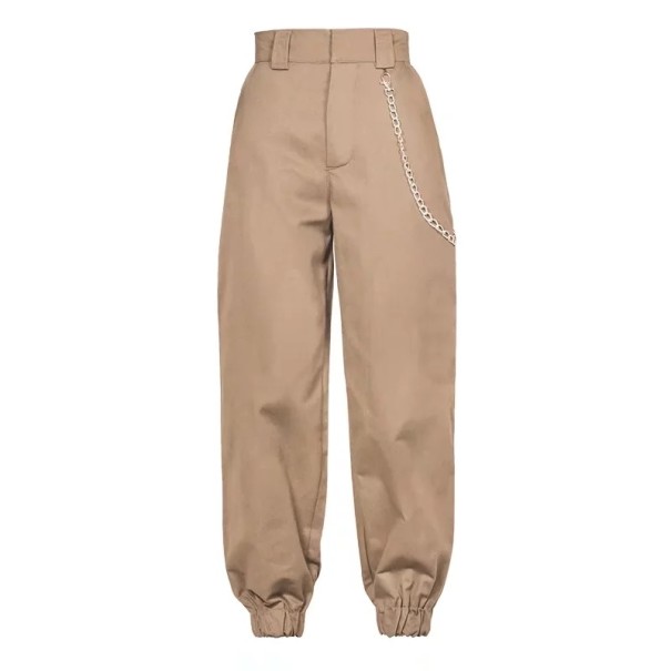 Dámské jogger kalhoty s řetězem khaki M