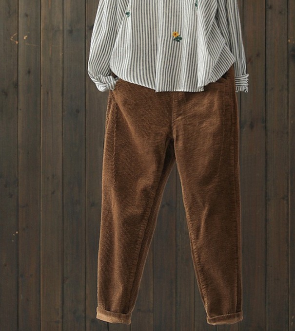 Dámské kalhoty s elastickým pasem volné hnědá XL Dámské kalhoty s elastickým pasem volné hnědá XL