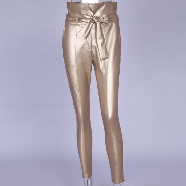 Dámské kalhoty z umělé kůže A77 zlatá S