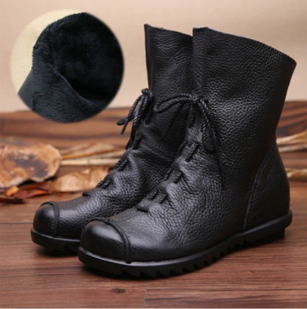 Dámske kožené členkové topánky s kožušinkou čierna 37