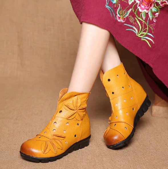 Dámské kožené kotníkové boty žlutá 36