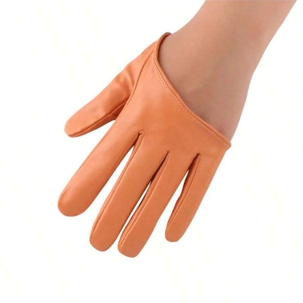 Dámské kožené rukavice na půl dlaně Univerzální velikost Syntetická kůže Polyester Spandex Stylové krátké rukavice pro elegantní outfit oranžová