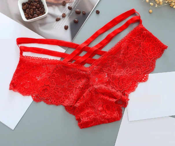 Dámské krajkové kalhotky s pásky červená