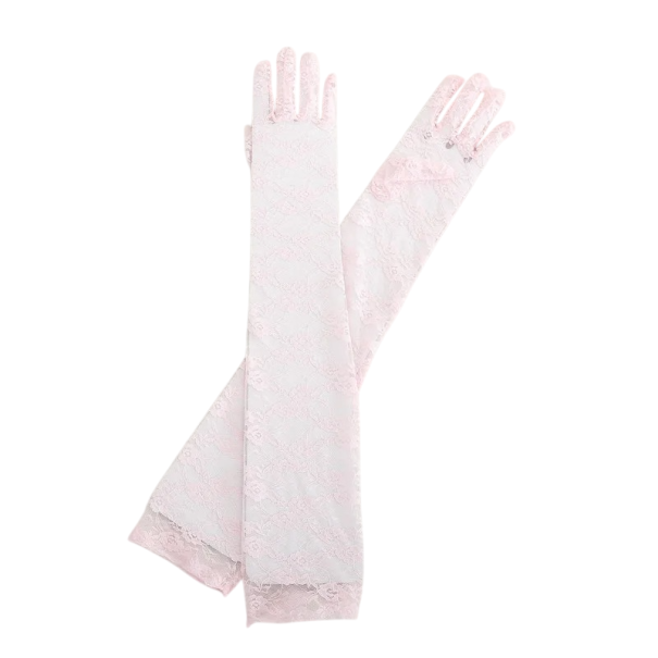 Dámské krajkové rukavice dlouhé 54 cm celoprsté prodyšné akryl nylon elastan společenské rukavice na večer a formální příležitosti růžová