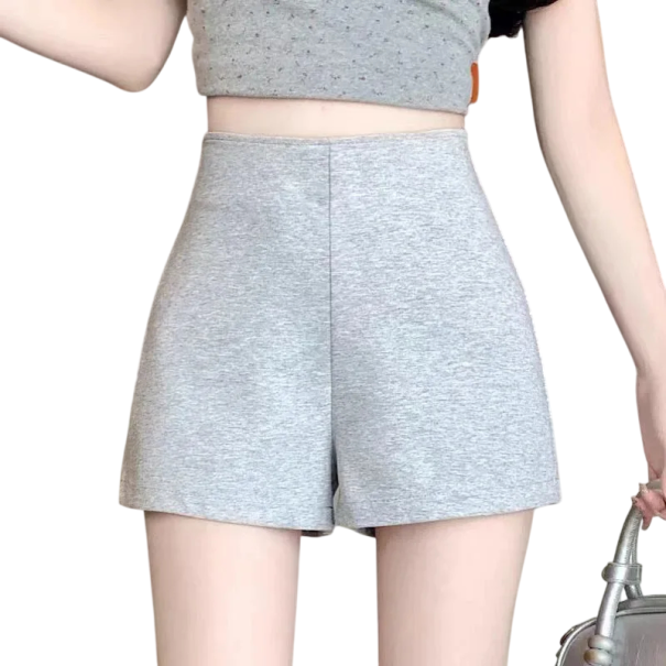 Dámske kraťasy s vysokým pásom a zapínaním na zips voľné elegantné šortky na bežné nosenie na leto sivá XL