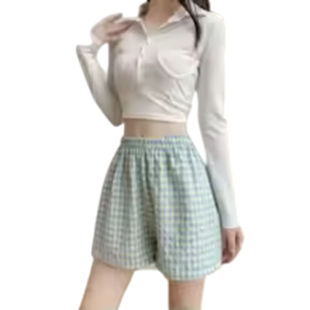 Dámské kraťasy Vysoký pas Elastická guma Volný střih Bavlna Polyester Jednobarevné Kostkované Letní pohodlné šortky zelená M