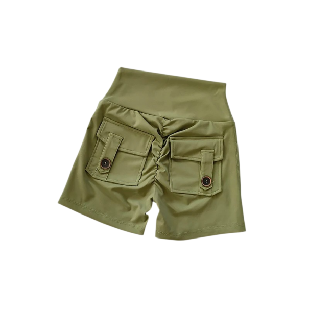 Dámské kraťasy Vysoký pas Kapsy Jednobarevné Bavlna Polyester Spandex Letní elastické pohodlné šortky na volný čas zelená S