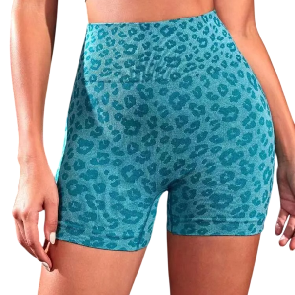 Dámské kraťasy Vysoký pas Na gumu Leopardí vzor Jednobarevné Provedení Nylon Lehký elastický letní módní střih modrá L