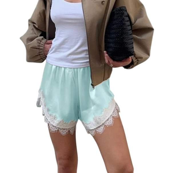 Dámské kraťasy Vysoký pas Volné Jednobarevné Krajka Bavlna Polyester Letní pohodlné šortky s krajkovým lemem modrá M