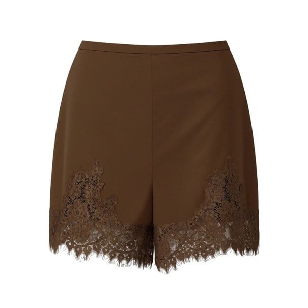 Dámské kraťasy Vysoký pas Volný střih Jednobarevné Krajka Bavlna Polyester Elegantní letní šortky s krajkovými detaily hnědá M