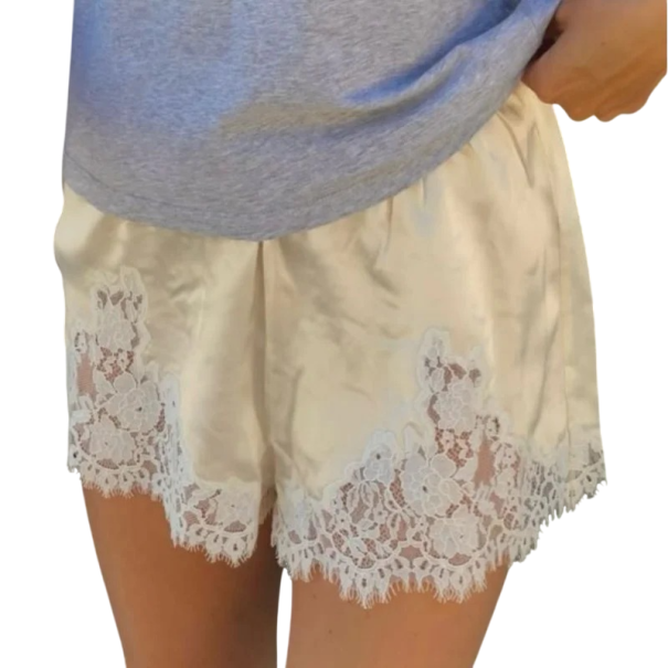 Dámské kraťasy Vysoký pas Volný střih Jednobarevné Krajka Bavlna Polyester Letní pohodlné šortky s krajkovým zdobením žlutá L