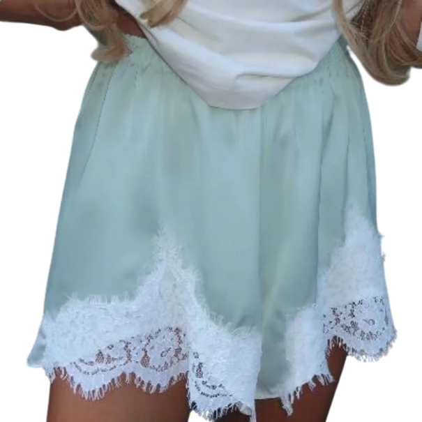 Dámské kraťasy Vysoký pas Volný střih Jednobarevné Krajka Bavlna Polyester Pohodlné letní šortky s krajkovým zdobením světle modrá M