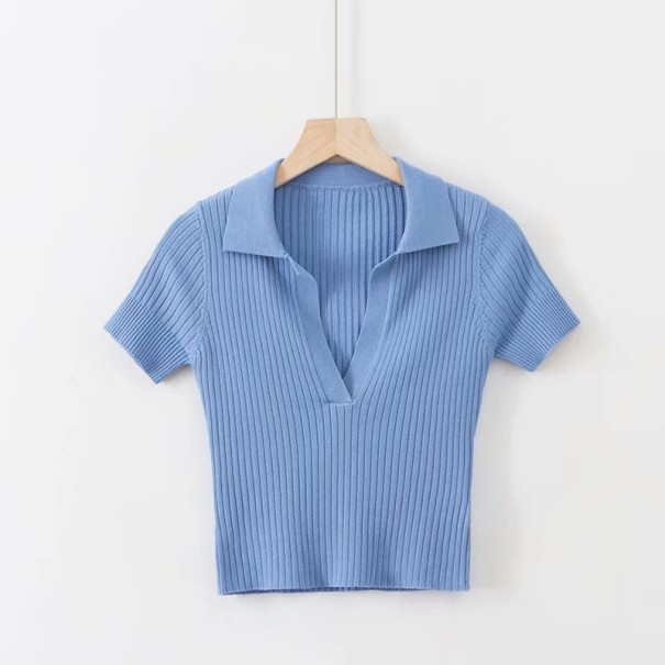 Dámské krátké tričko s límečkem modrá S