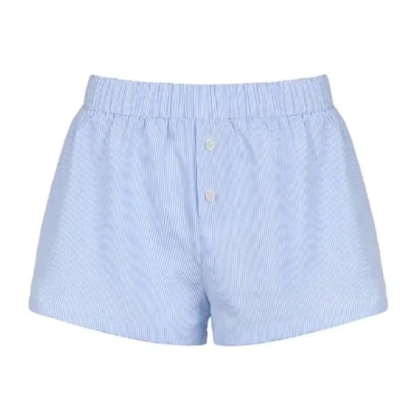Dámské ležérní volné pruhované kraťasy s knoflíky Letní pohodlné šortky s vysokým pasem Elegantní proužkované kraťasy pro volný čas modrá S
