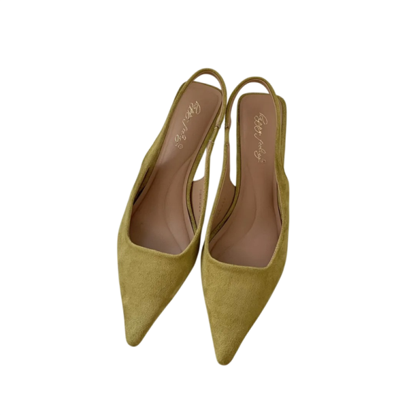 Dámské lodičky slingback se špičatou špičkou nízký podpatek matný semišový vzhled hladký svršek PU pryžová podrážka do práce i společnosti zelená 40
