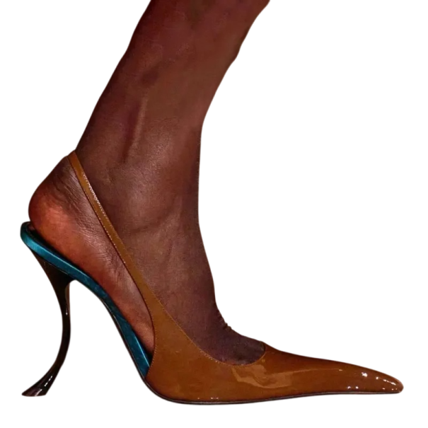 Dámské lodičky slingback Špičatá špička Lesklý lakovaný povrch Tvarovaný jehlový podpatek PU a mikrovlákno Na svatbu ples i párty hnědá 36