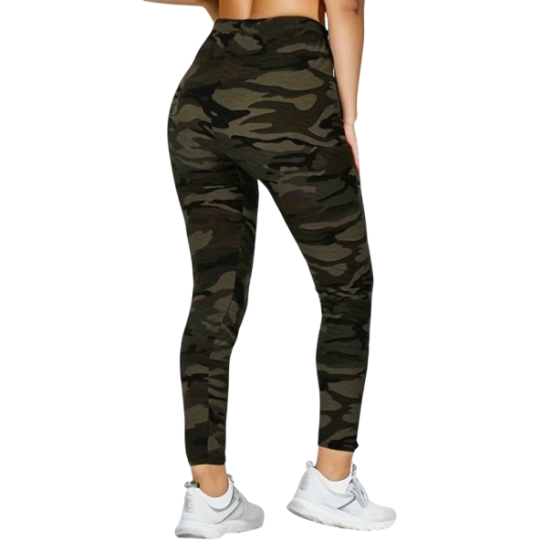 Dámské maskáčové elastické legíny Slim fit Kalhoty na cvičení Těsné přiléhavé sportovní legíny s vysokým pasem a maskáčovým vzorem maskáčová M