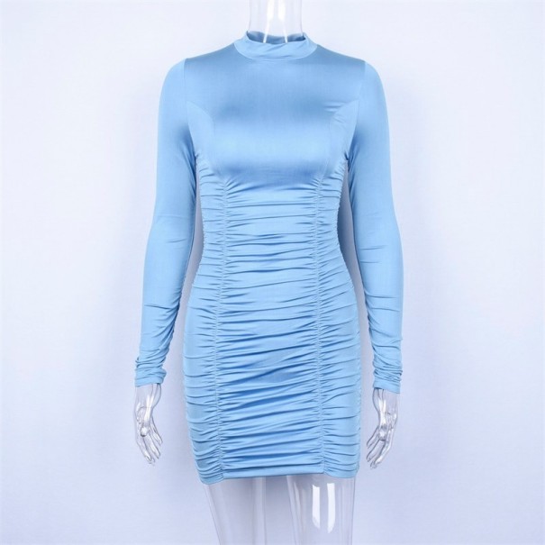 Dámske mini šaty s dlhým rukávom A2798 modrá M