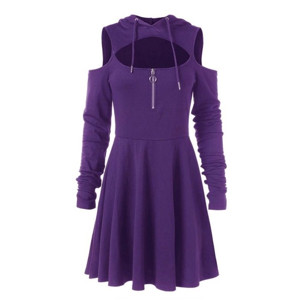 Dámské mini šaty s kapucí fialová XS