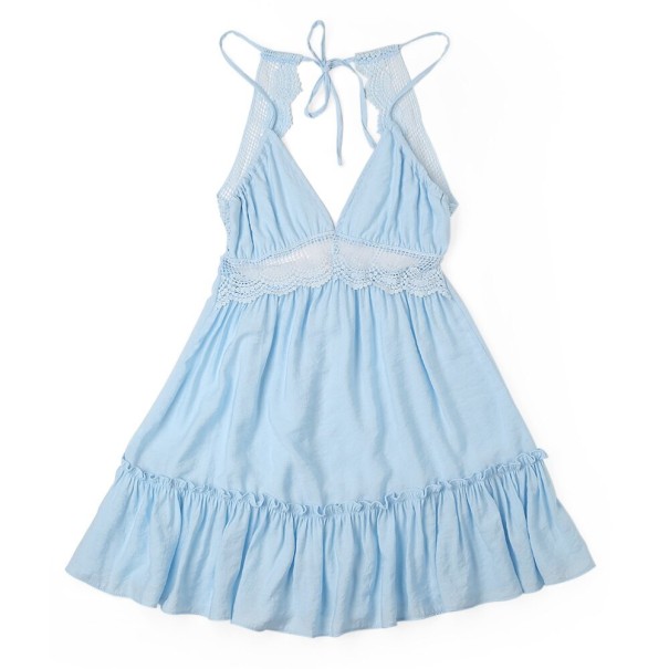 Dámské mini šaty s krajkou světle modrá S
