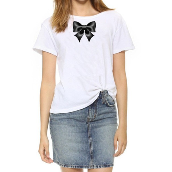 Dámské moderní tričko - Bílé s černou mašlí L