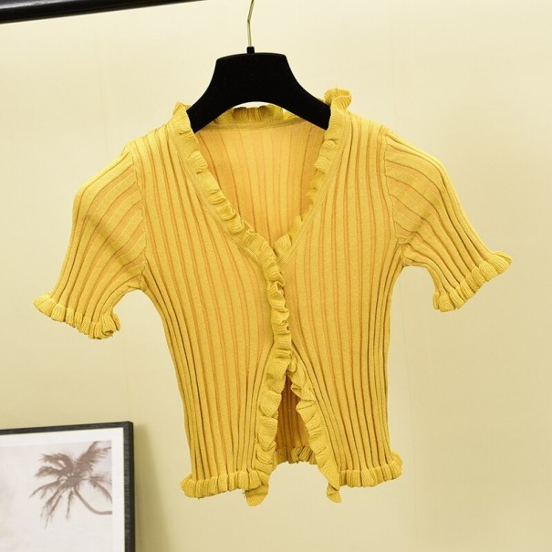 Dámske nariasené tričko krátke žltá