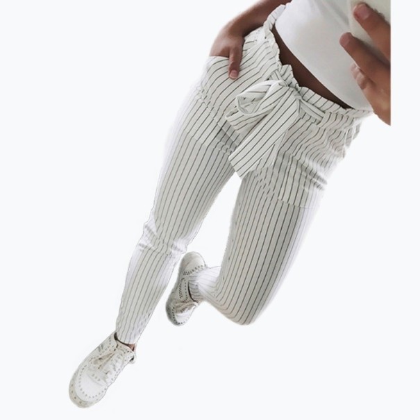 Dámske nohavice s mašľou biela XL
