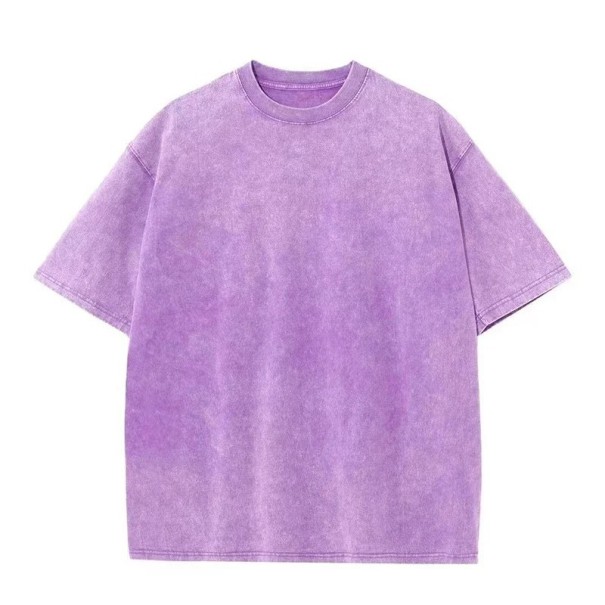 Dámske oversize tričko s krátkym rukávom Streetwear top s okrúhlym výstrihom Módny voľný strih Vintage washed vzhľad pre každý deň fialová L